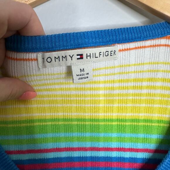 Tommy Hilfiger Women's V-Neck Rainbow Striped Long Sleeve Pullover Sweater Sz M‎ - Picture 2 of 6